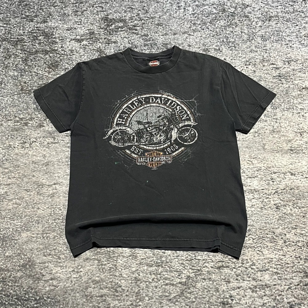 Harley Davidson T Shirt‎ Mens Medium Black Skull Biker Grunge Vintage 2018